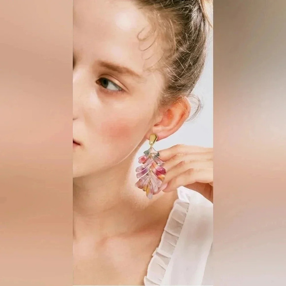 2 LEFT! Gold Plated Marbled Acrylic Dangle Earrings - Picture 2 of 3